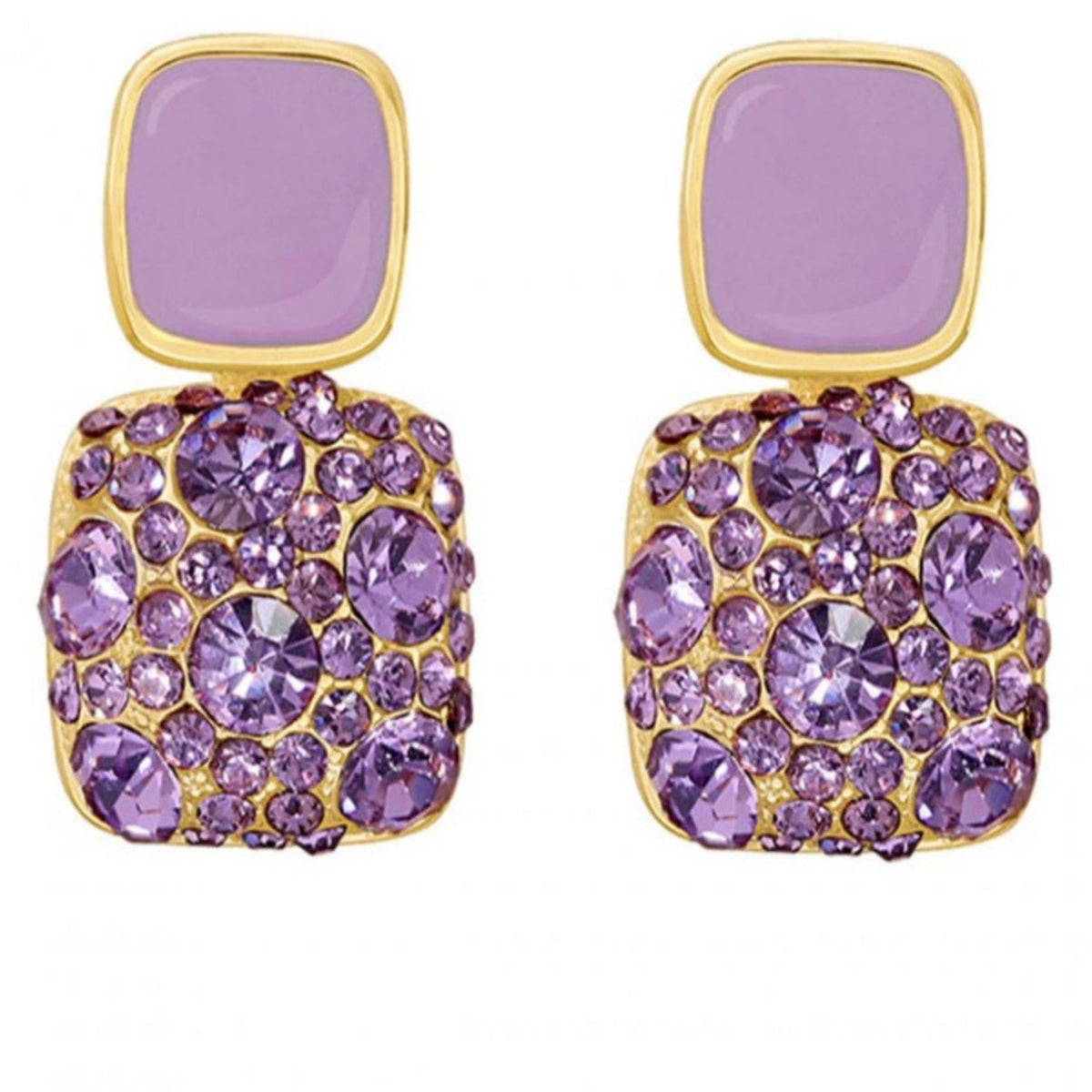Lila Statement Oorbellen met Strassdetails. Earrings by Tina