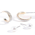 Goud- Zilverkleurige Open en parel met Fonkelende Detail- 2 Paar. Earrings by Tina